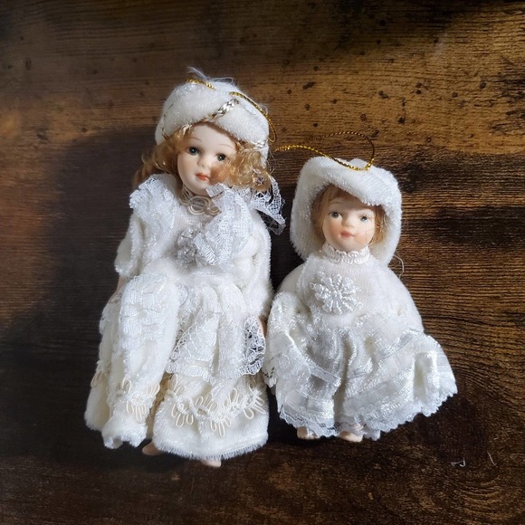 Vintage Porcelain Victorian Christmas Tree Ornament Dolls NIB Complete 8 pieces - Picture 4 of 8